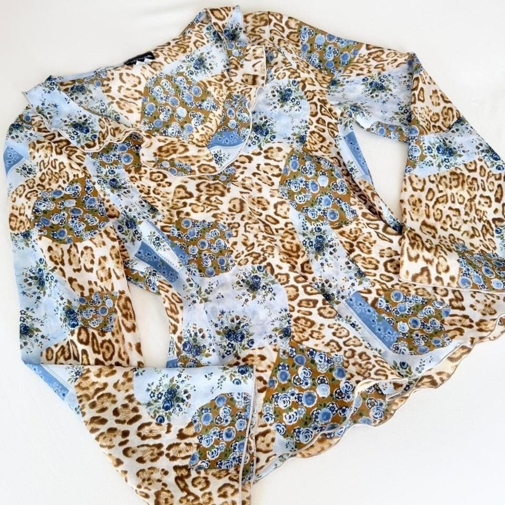 my michelle y2k cheetah floral boho fairy top womens‎ large